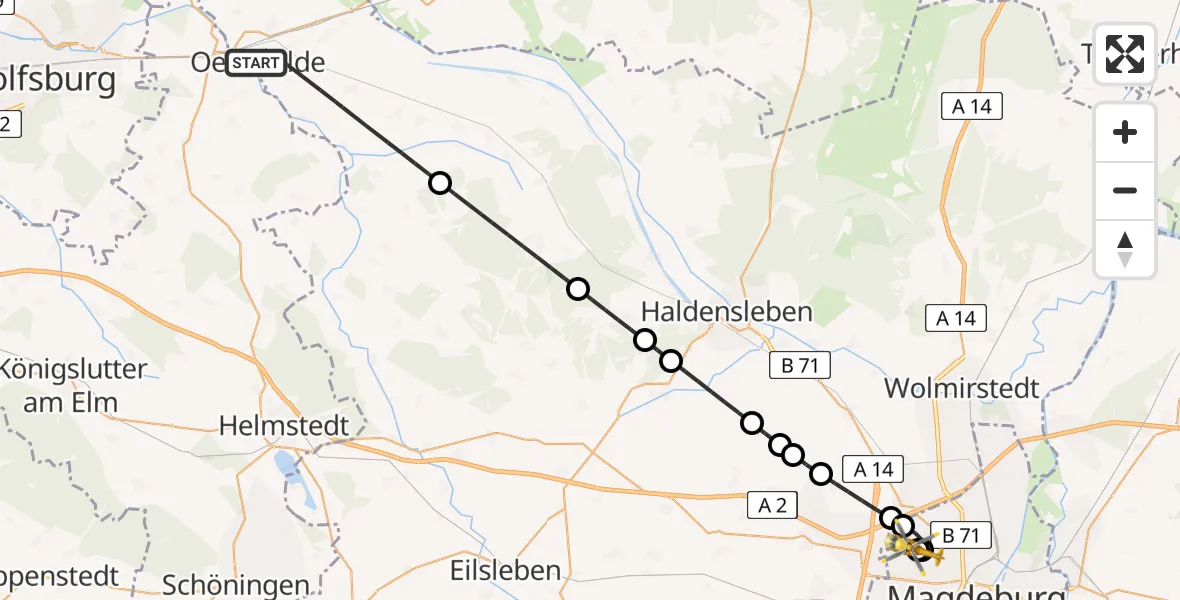 Flugroute Rettungshubschrauber Oebisfelde-Weferlingen - Magdeburg Hospital, 25 Mai 2026, 13:56