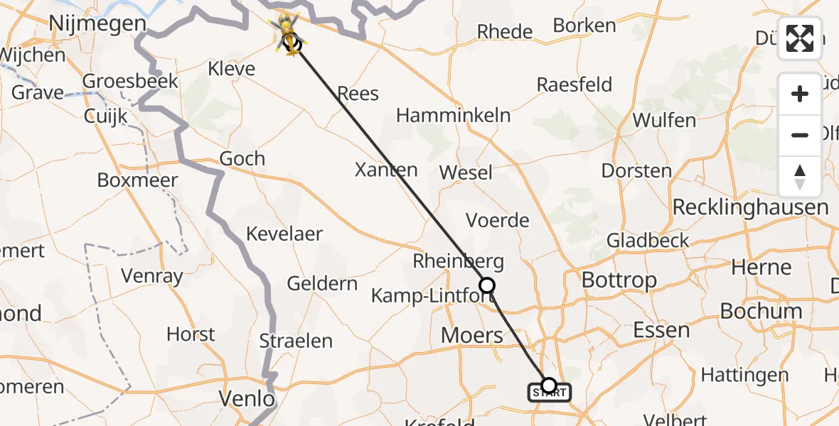 Flugroute Rettungshubschrauber Duisburg Air Rescue Hubschrauberlandeplatz (Christoph 9) - Emmerich am Rhein, 25 Mai 2026, 14:01