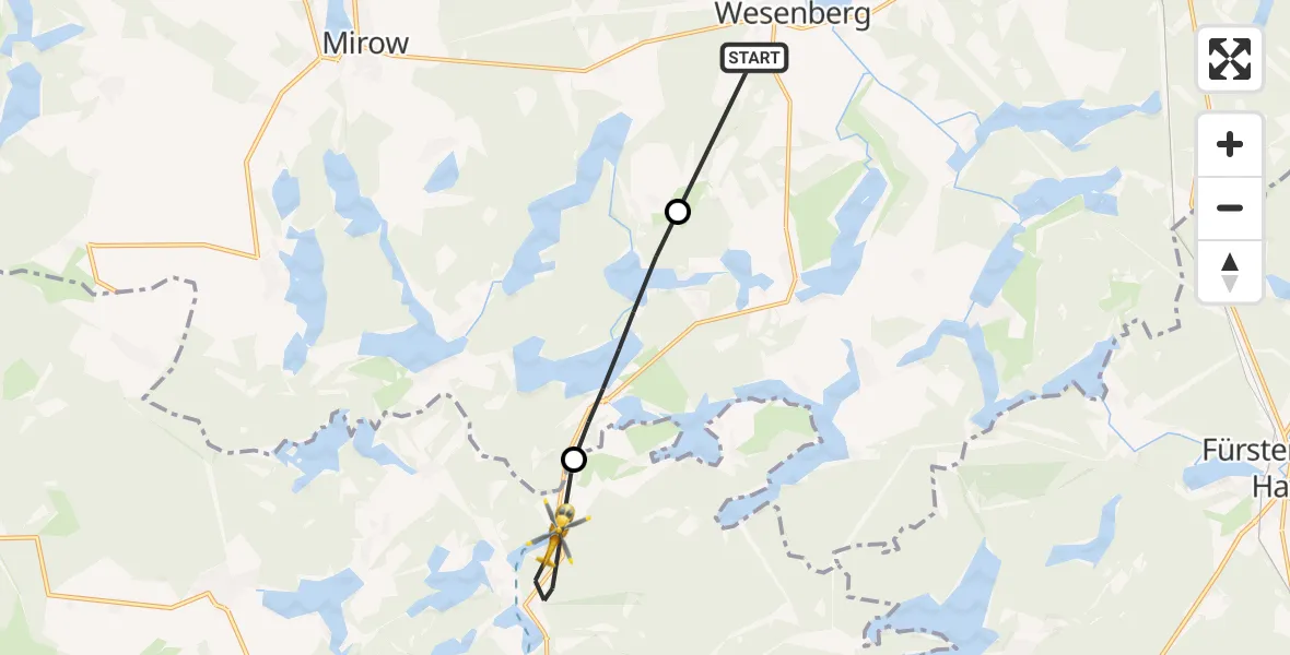 Flugroute Rettungshubschrauber Wesenberg - Rheinsberg, 25 Mai 2026, 14:03