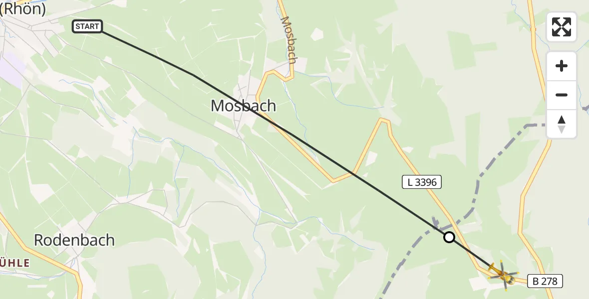 Flugroute Rettungshubschrauber Gersfeld (Rhön) - Bischofsheim i.d.Rhön, 25 Mai 2026, 14:06