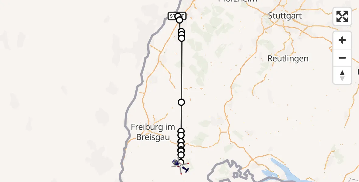 Flugroute Polizeihubschrauber Karlsruhe Baden-Baden Flughafen - St. Blasien, 25 Mai 2026, 14:09