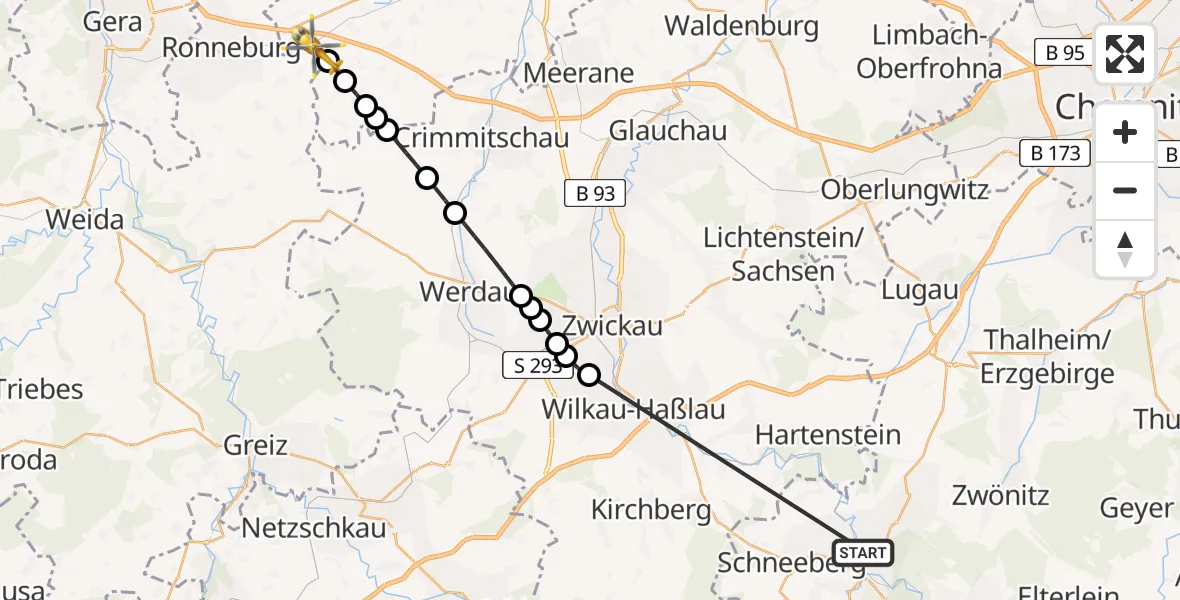 Flugroute Rettungshubschrauber Aue-Bad Schlema - Posterstein, 25 Mai 2026, 14:27