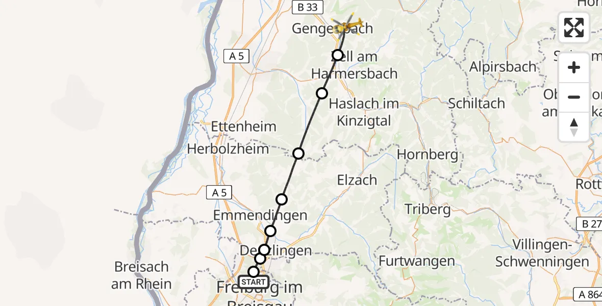 Flugroute Rettungshubschrauber Freiburg im Breisgau Flugplatz - Gengenbach, 25 Mai 2026, 14:32