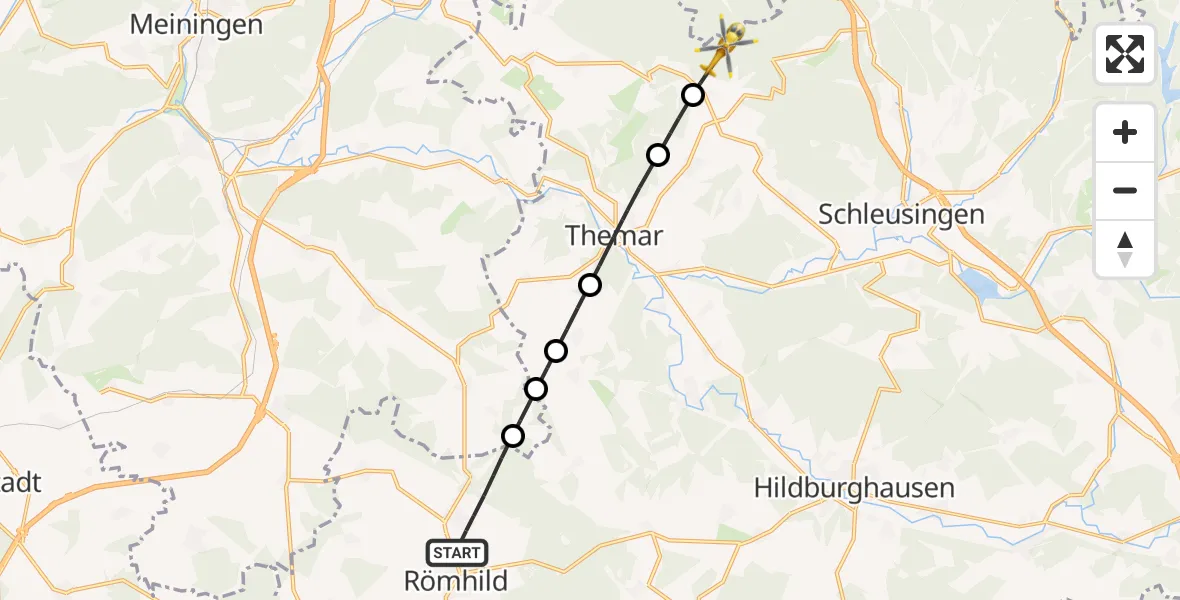 Flugroute Rettungshubschrauber Römhild - Eichenberg, 25 Mai 2026, 14:44