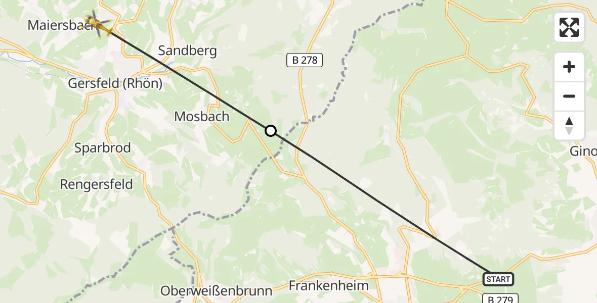 Flugroute Rettungshubschrauber Bischofsheim i.d.Rhön - Gersfeld (Rhön), 25 Mai 2026, 14:48