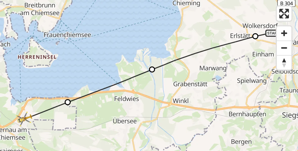 Flugroute Rettungshubschrauber Traunstein - Bernau a.Chiemsee, 25 Mai 2026, 14:52