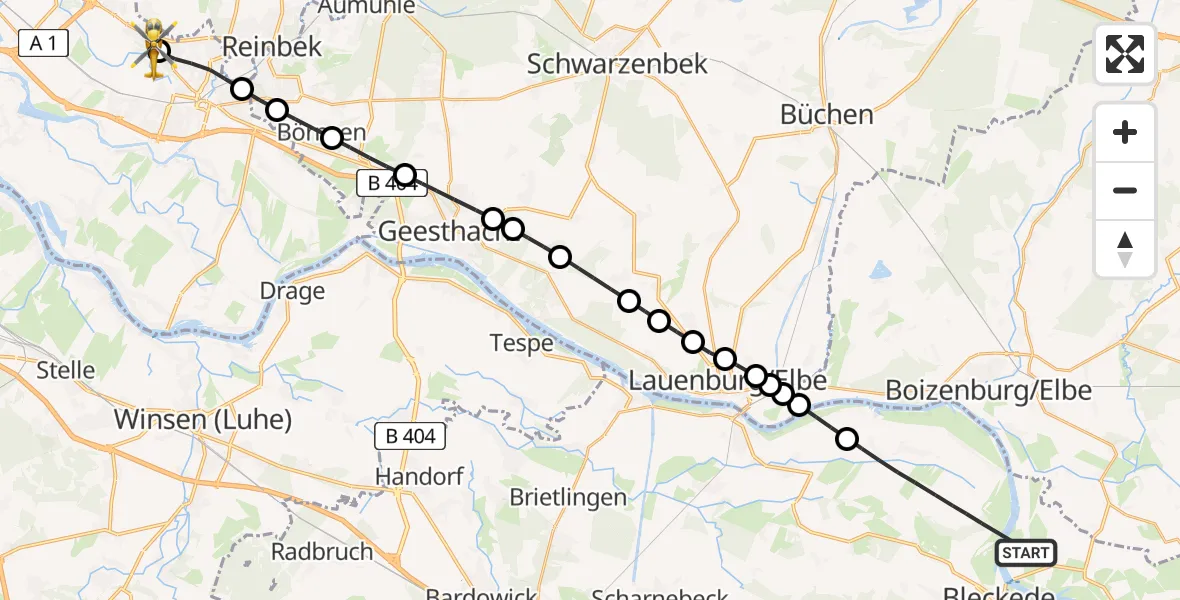 Flugroute Rettungshubschrauber Bleckede - Christoph Hansa ADAC Hubschrauberlandeplatz, 25 Mai 2026, 14:58