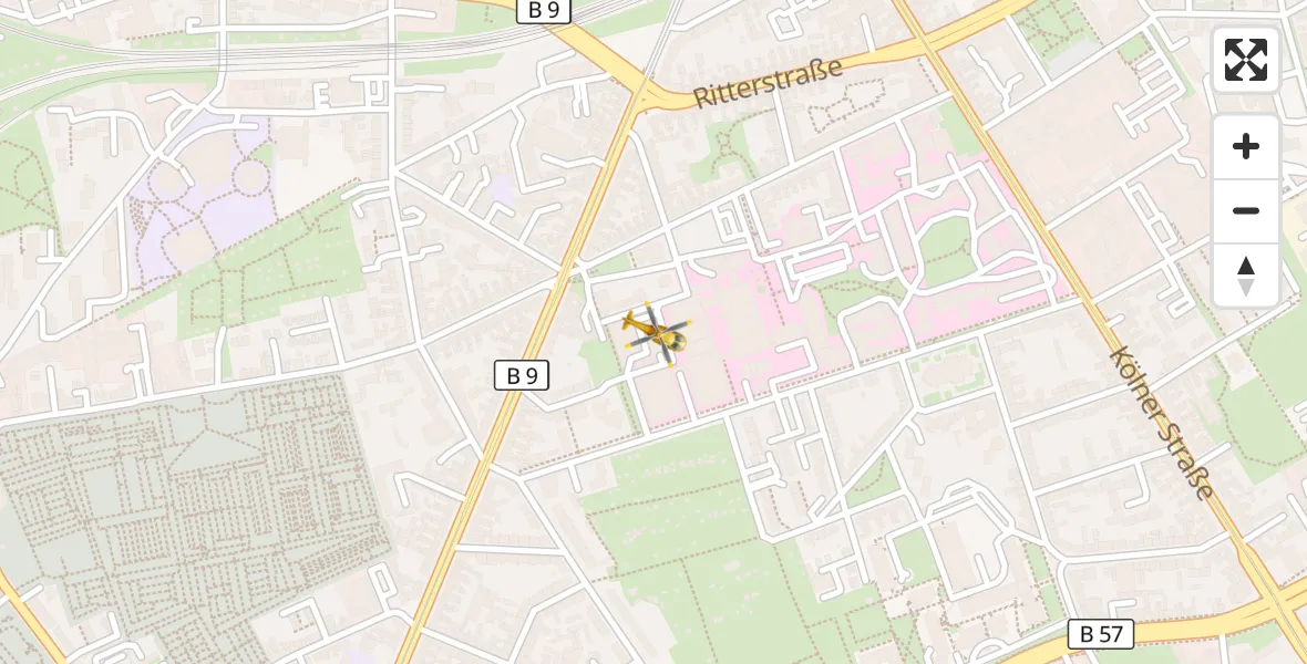 Flugroute Rettungshubschrauber Helios Clinic Krefeld - Helios Clinic Krefeld, 25 Mai 2026, 15:02
