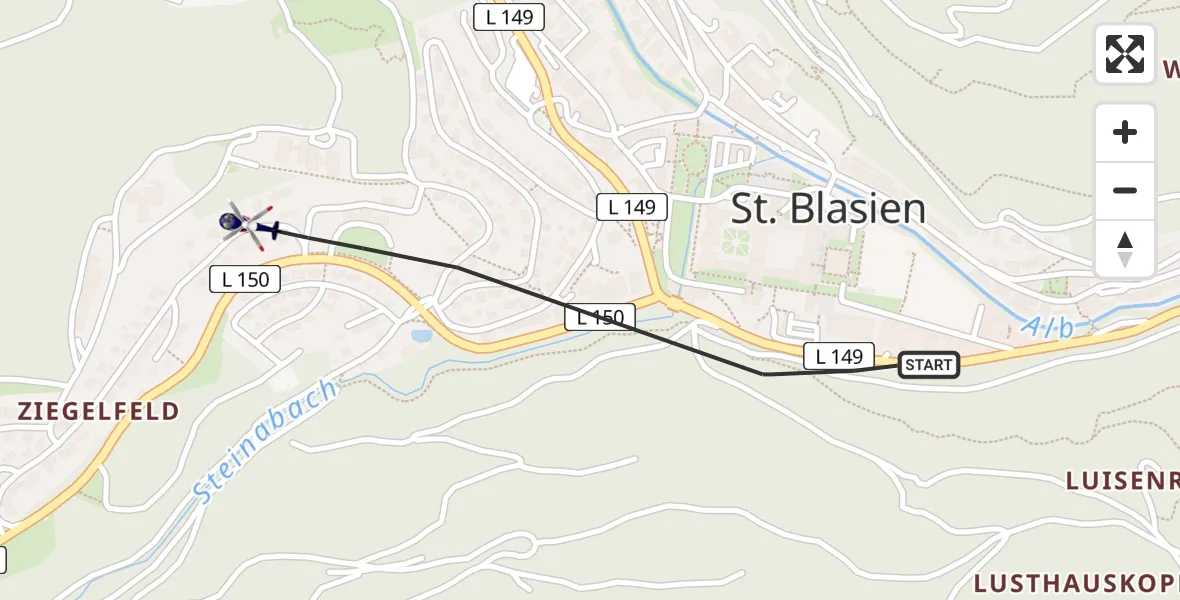 Flugroute Polizeihubschrauber St. Blasien - St. Blasien, 25 Mai 2026, 15:08