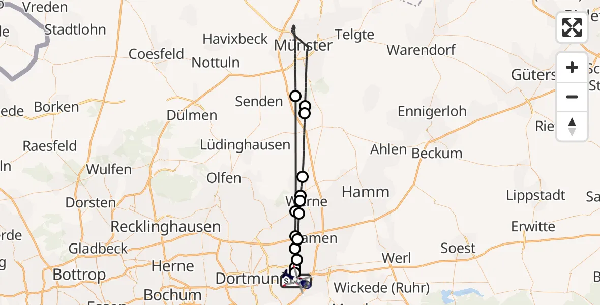 Flugroute Polizeihubschrauber Dortmund Flughafen - Dortmund Flughafen, 25 Mai 2026, 15:09