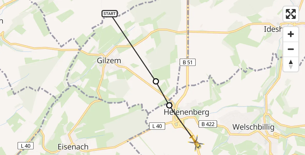 Flugroute Rettungshubschrauber Meckel - Welschbillig, 25 Mai 2026, 15:13