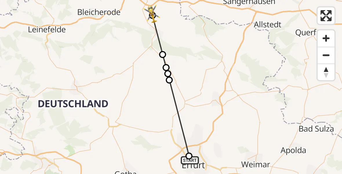 Flugroute Rettungshubschrauber Helios Clinic Erfurt - Heringen/Helme, 25 Mai 2026, 15:14