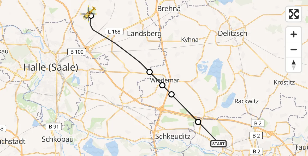 Flugroute Rettungshubschrauber Leipzig - Halle-Oppin Flugplatz, 25 Mai 2026, 15:22