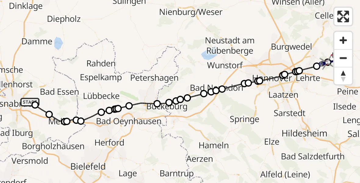 Flugroute Polizeihubschrauber Osnabrück - Uetze, 25 Mai 2026, 15:22
