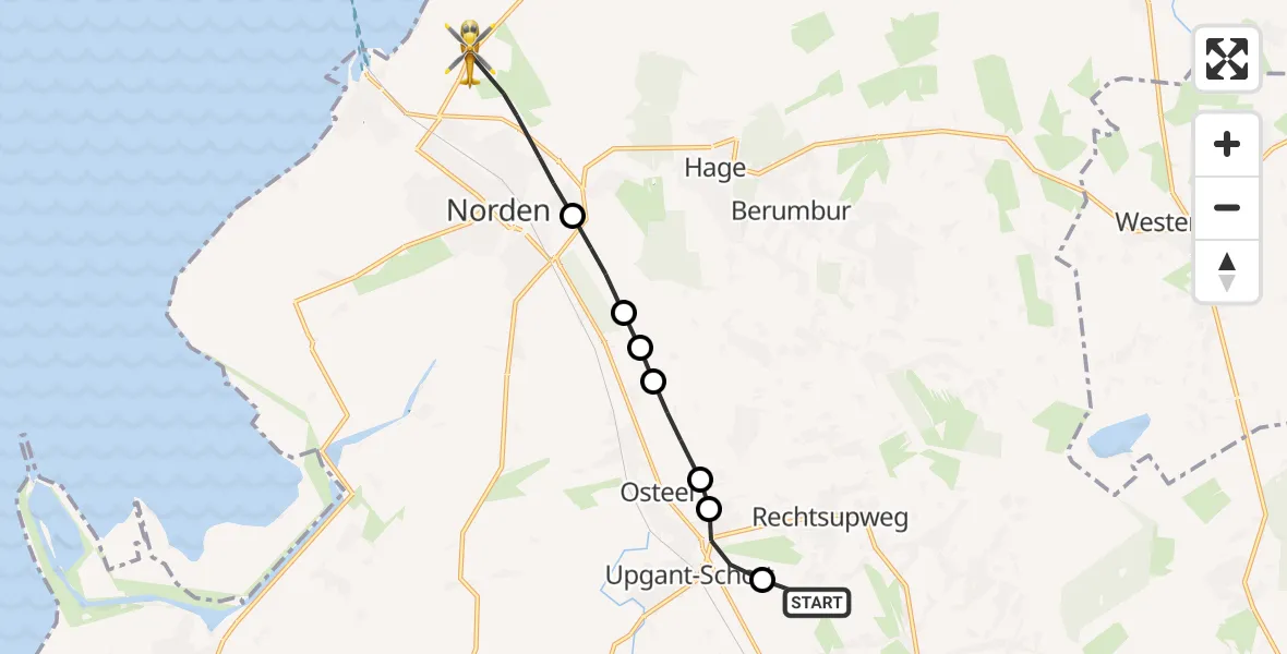 Flugroute Ambulanzhubschrauber Südbrookmerland - Norden, 25 Mai 2026, 15:22