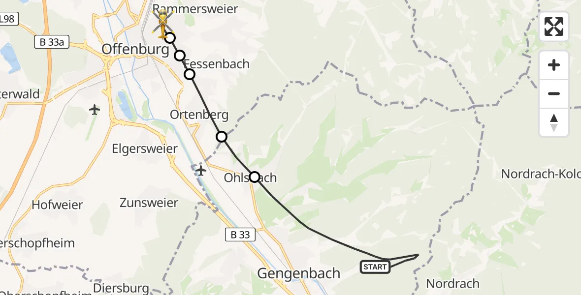 Flugroute Rettungshubschrauber Gengenbach - Offenburg, 25 Mai 2026, 15:22