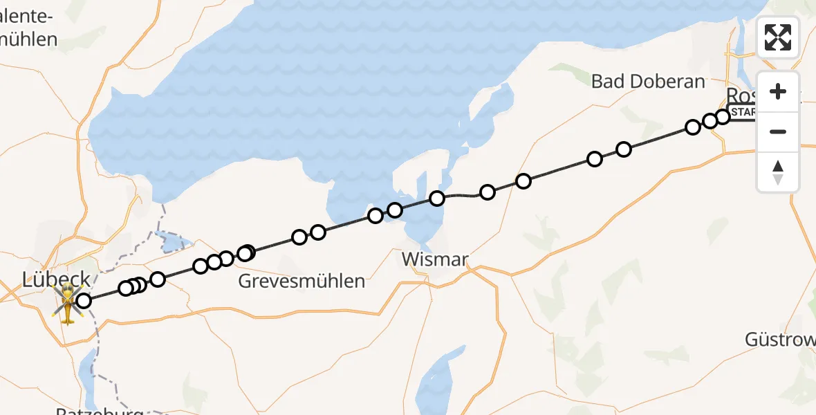 Flugroute Rettungshubschrauber Rostock - Lübeck, 25 Mai 2026, 15:32