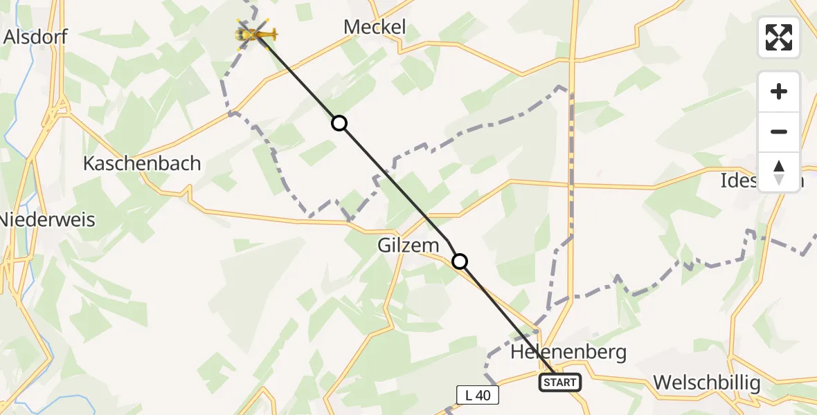 Flugroute Rettungshubschrauber Welschbillig - Meckel, 25 Mai 2026, 15:36