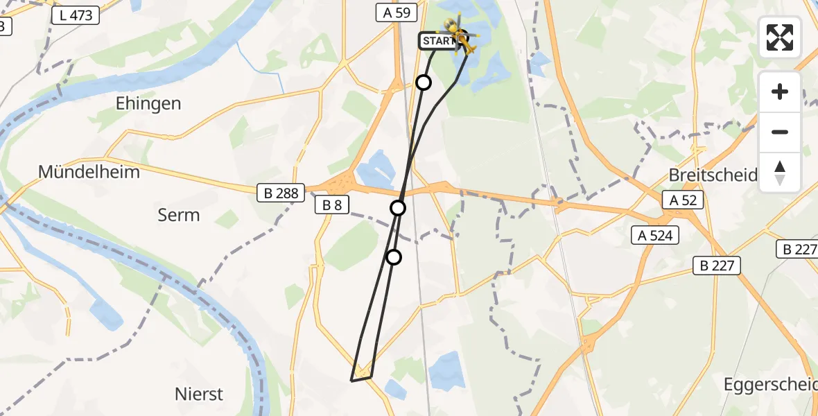 Flugroute Rettungshubschrauber Duisburg Air Rescue Hubschrauberlandeplatz (Christoph 9) - Duisburg Air Rescue Hubschrauberlandeplatz (Christoph 9), 25 Mai 2026, 15:37