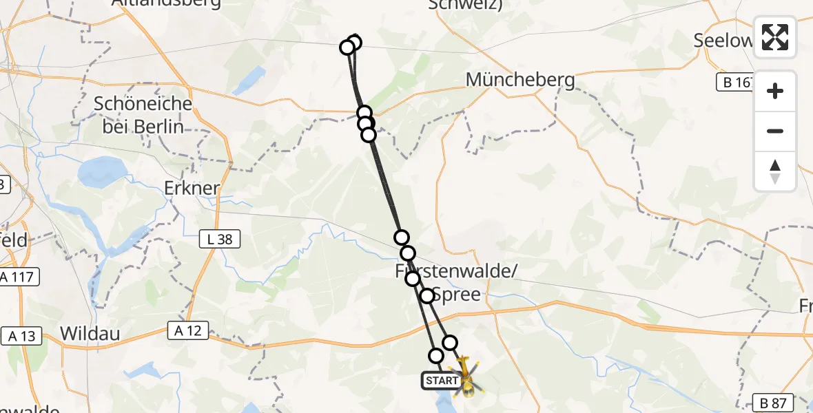 Flugroute Rettungshubschrauber Bad Saarow - Bad Saarow, 25 Mai 2026, 15:48