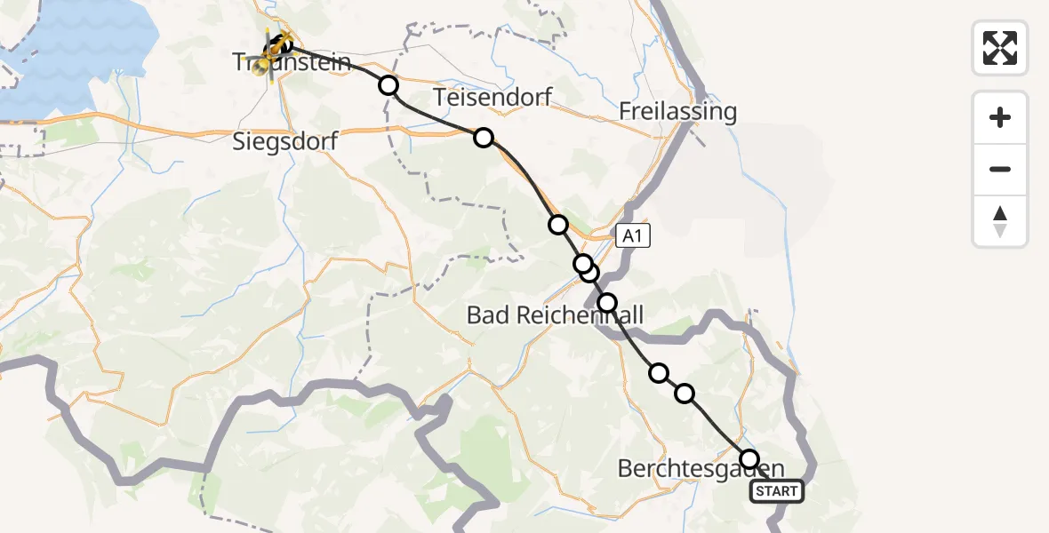 Flugroute Rettungshubschrauber Eck - Traunstein Hospital, 25 Mai 2026, 16:04