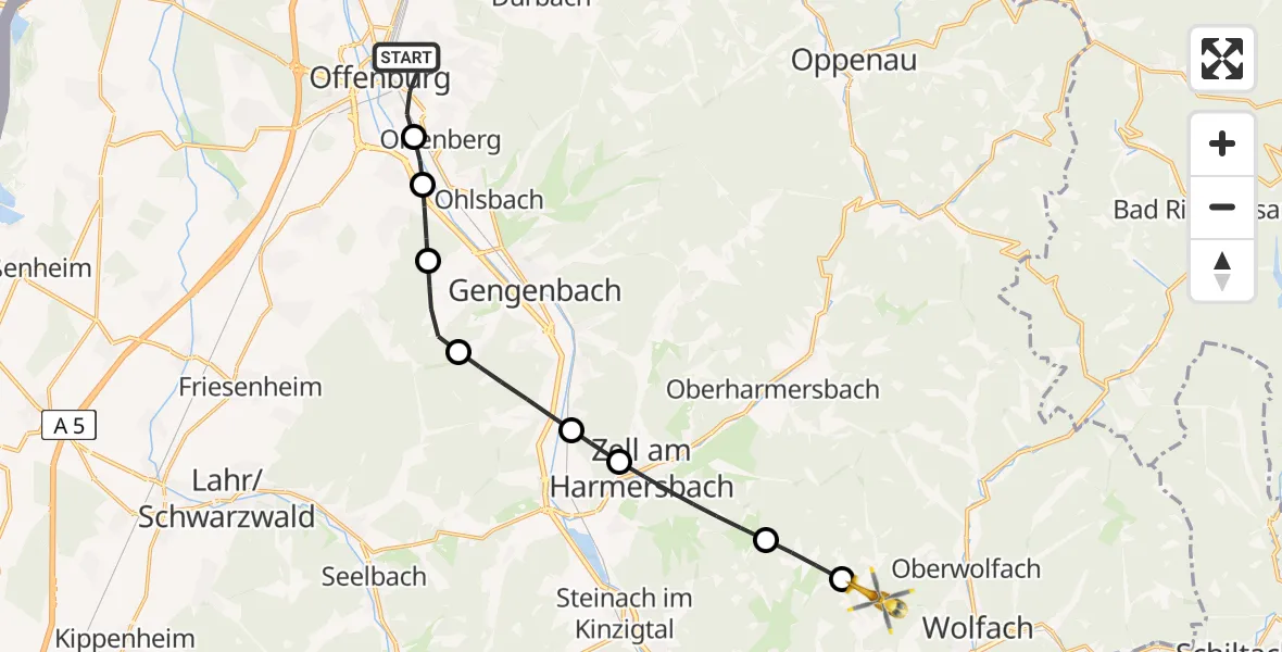 Flugroute Rettungshubschrauber Offenburg - Hausach, 25 Mai 2026, 16:08