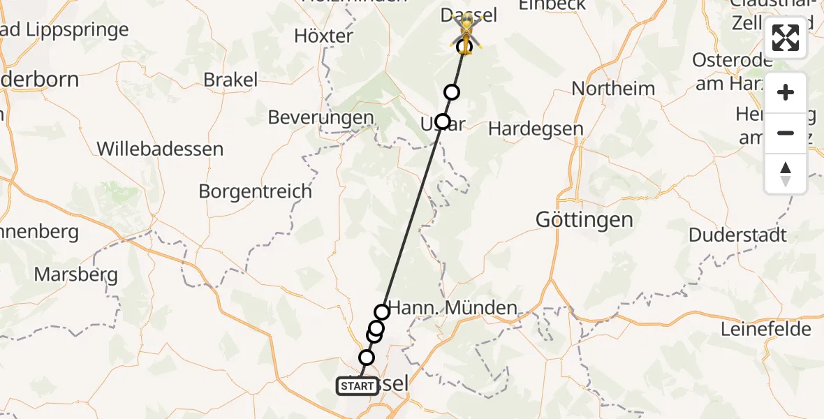 Flugroute Rettungshubschrauber Kassel - Dassel, 25 Mai 2026, 16:18