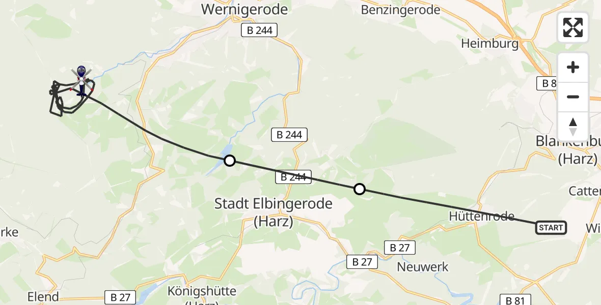 Flugroute Polizeihubschrauber Blankenburg (Harz) - Wernigerode, 25 Mai 2026, 16:30