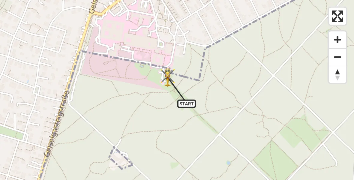Flugroute Rettungshubschrauber ADAC Air Rescue Center Hubschrauberlandeplatz (Christoph 1) - ADAC Air Rescue Center Hubschrauberlandeplatz (Christoph 1), 25 Mai 2026, 16:30