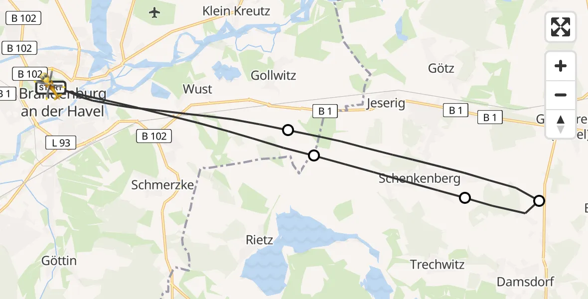 Flugroute Rettungshubschrauber Brandenburg an der Havel - Brandenburg an der Havel, 25 Mai 2026, 16:54