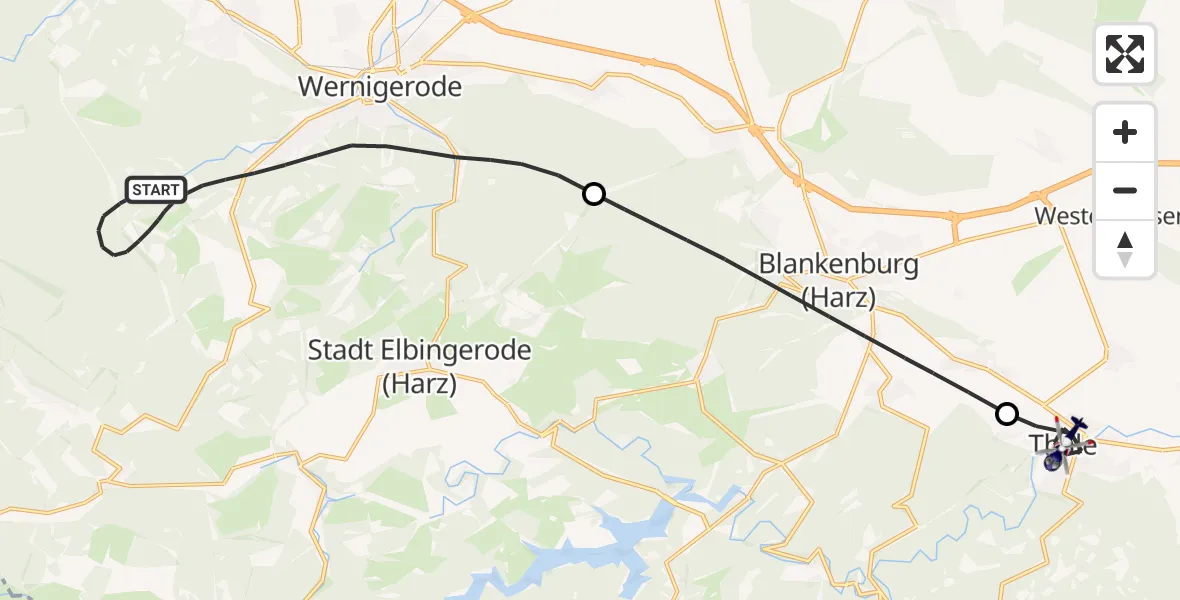 Flugroute Polizeihubschrauber Wernigerode - Thale, 25 Mai 2026, 17:00