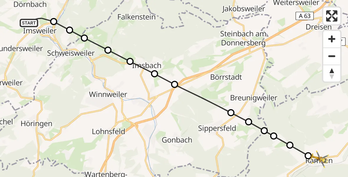 Flugroute Rettungshubschrauber Imsweiler UL - Ramsen, 25 Mai 2026, 17:18