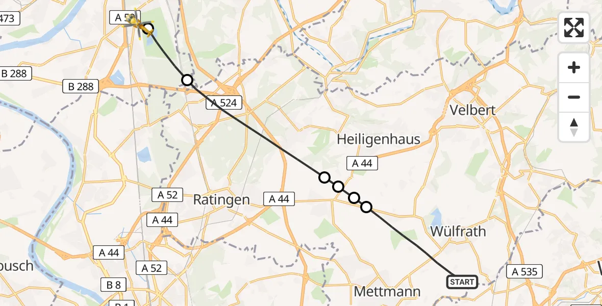 Flugroute Rettungshubschrauber Mettmann - Duisburg Air Rescue Hubschrauberlandeplatz (Christoph 9), 25 Mai 2026, 17:19