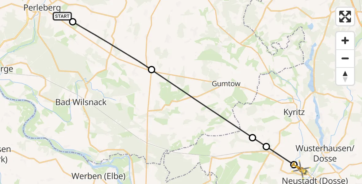 Flugroute Rettungshubschrauber Perleberg - Neustadt (Dosse), 25 Mai 2026, 17:23