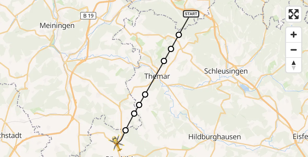 Flugroute Rettungshubschrauber Suhl - Römhild, 25 Mai 2026, 17:24