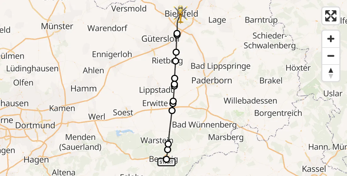 Flugroute Rettungshubschrauber Olsberg - Bielefeld, 25 Mai 2026, 17:25