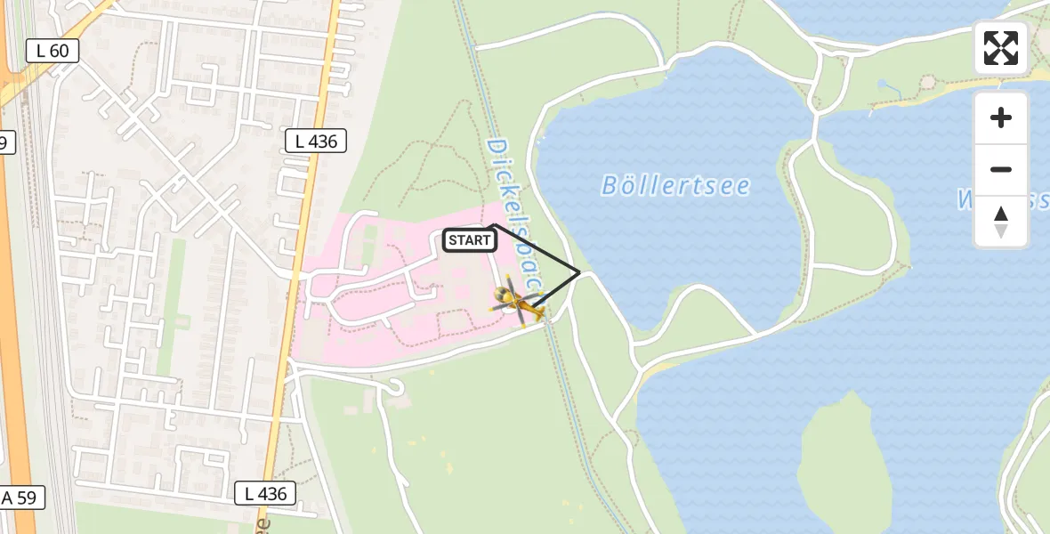 Flugroute Rettungshubschrauber Duisburg Air Rescue Hubschrauberlandeplatz (Christoph 9) - Duisburg Air Rescue Hubschrauberlandeplatz (Christoph 9), 25 Mai 2026, 17:46