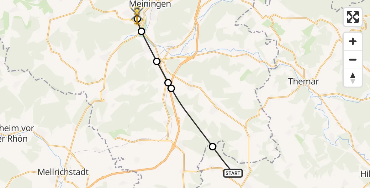 Flugroute Rettungshubschrauber Römhild - Helios Clinic Meiningen, 25 Mai 2026, 17:50