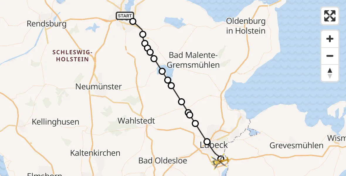 Flugroute Rettungshubschrauber Kiel - Lübeck Blankensee Flughafen, 25 Mai 2026, 17:51