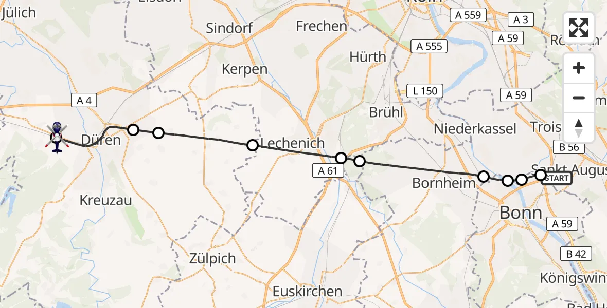Flugroute Polizeihubschrauber Sankt Augustin - Langerwehe, 25 Mai 2026, 17:56