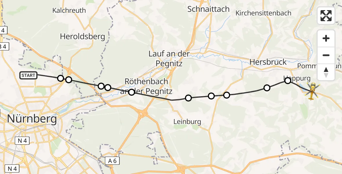 Flugroute Ambulanzhubschrauber Flughafen Nuremberg - Happurg, 25 Mai 2026, 18:03