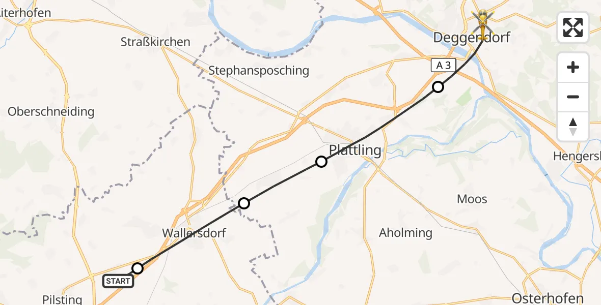 Flugroute Rettungshubschrauber Pilsting - Deggendorf, 25 Mai 2026, 18:18
