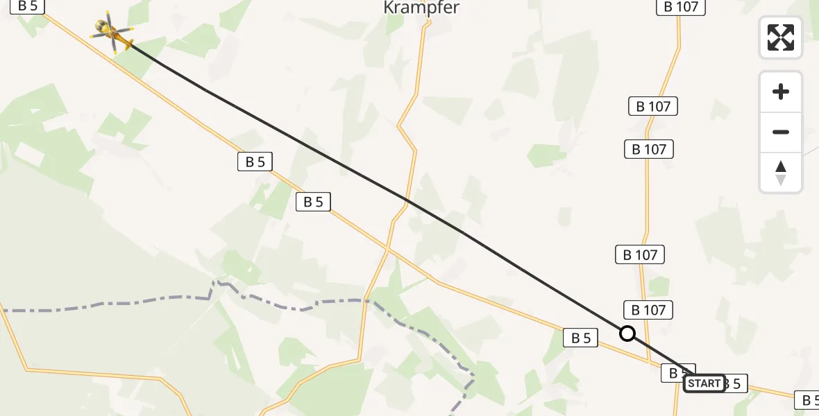 Flugroute Rettungshubschrauber Gumtow - Plattenburg, 25 Mai 2026, 18:23