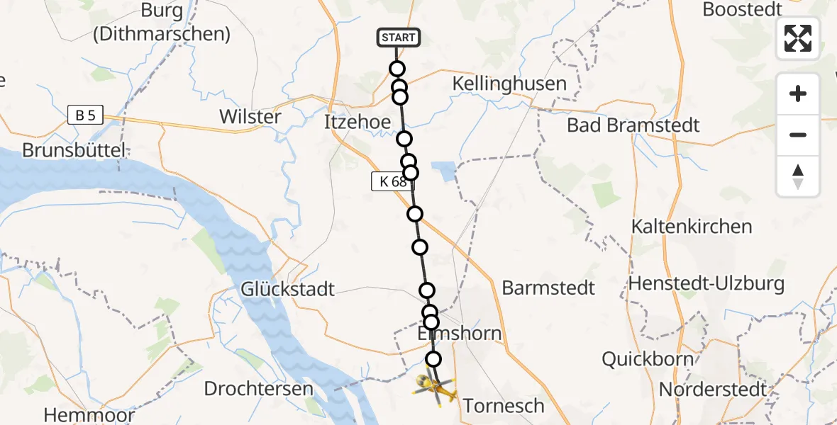 Flugroute Rettungshubschrauber Hohenlockstedt - Seester, 25 Mai 2026, 18:25