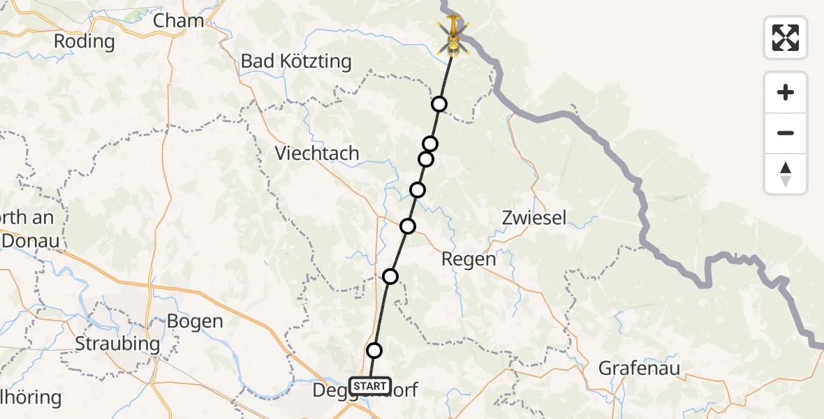 Flugroute Rettungshubschrauber Deggendorf - Lohberg, 25 Mai 2026, 18:40