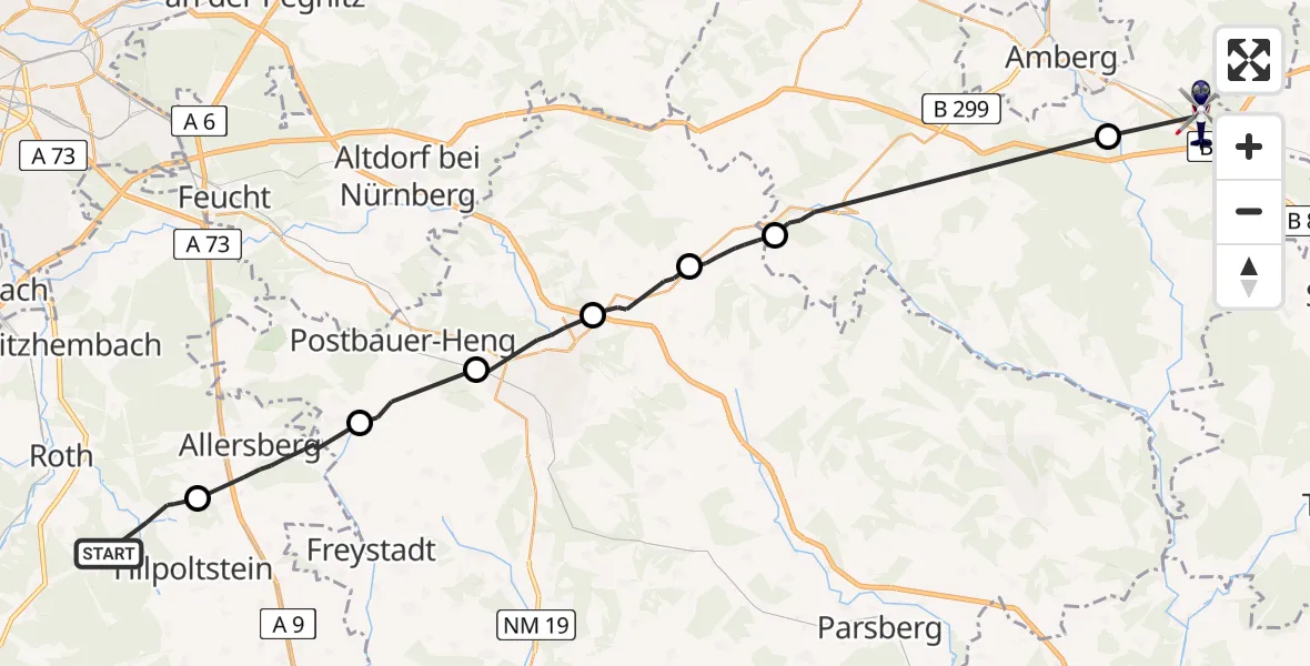 Flugroute Polizeihubschrauber Roth - Ebermannsdorf, 25 Mai 2026, 18:47