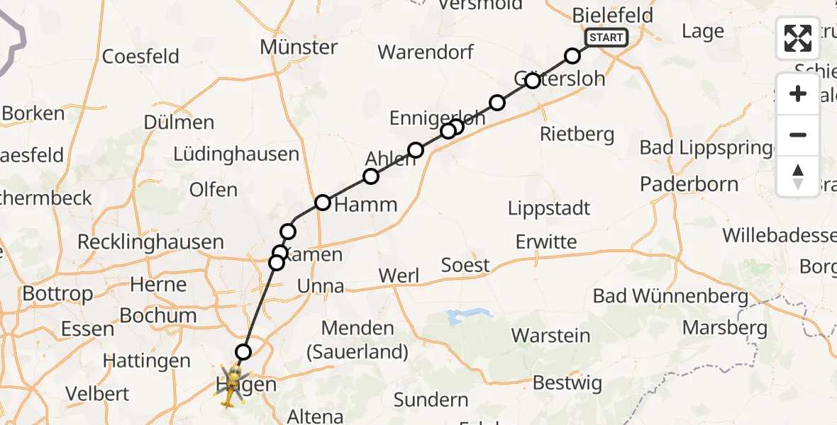 Flugroute Rettungshubschrauber Bielefeld - Hagen, 25 Mai 2026, 18:51