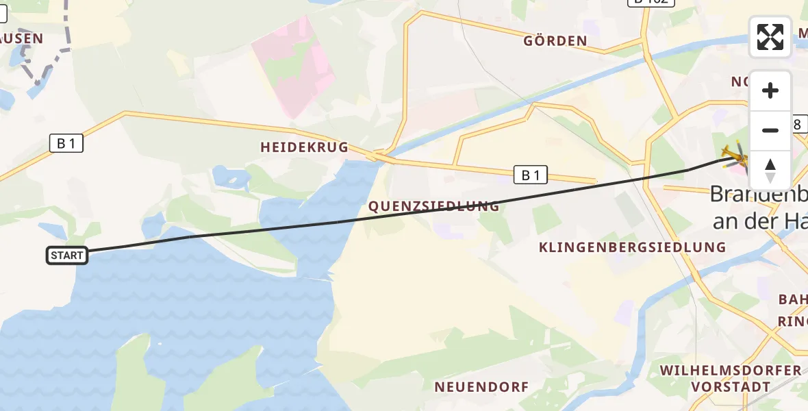 Flugroute Rettungshubschrauber Brandenburg an der Havel - Brandenburg an der Havel, 25 Mai 2026, 18:53