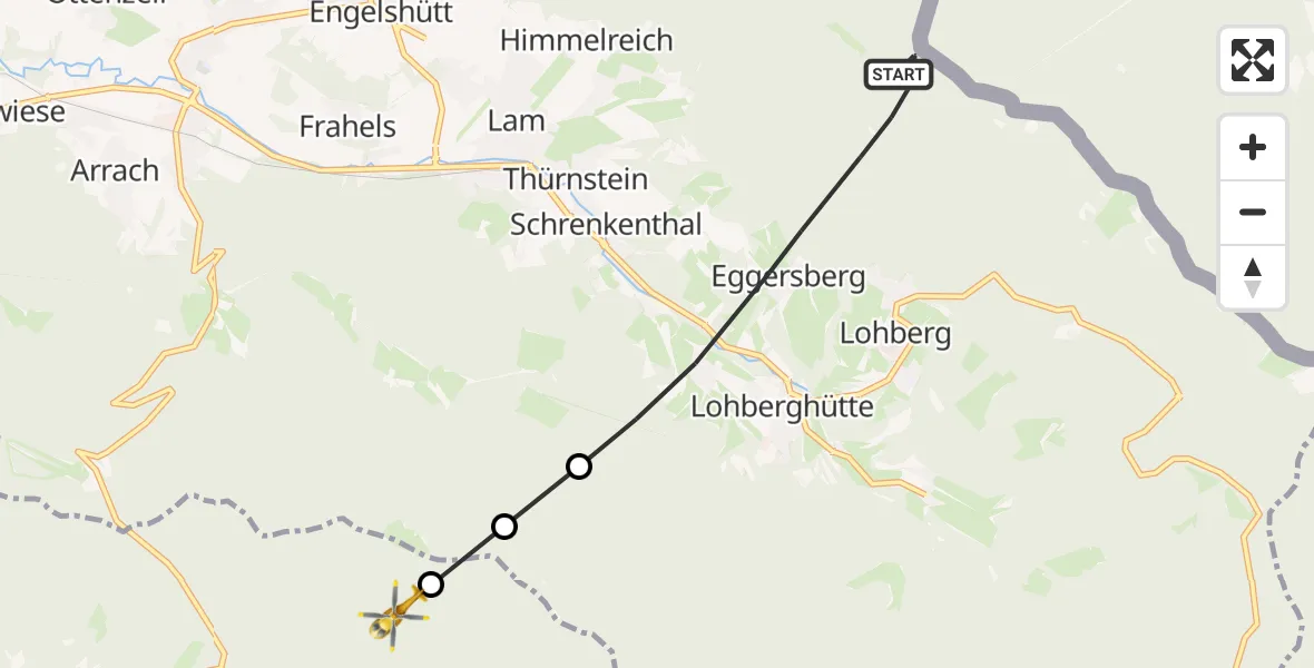 Flugroute Rettungshubschrauber Lohberg - Arnbruck, 25 Mai 2026, 18:59