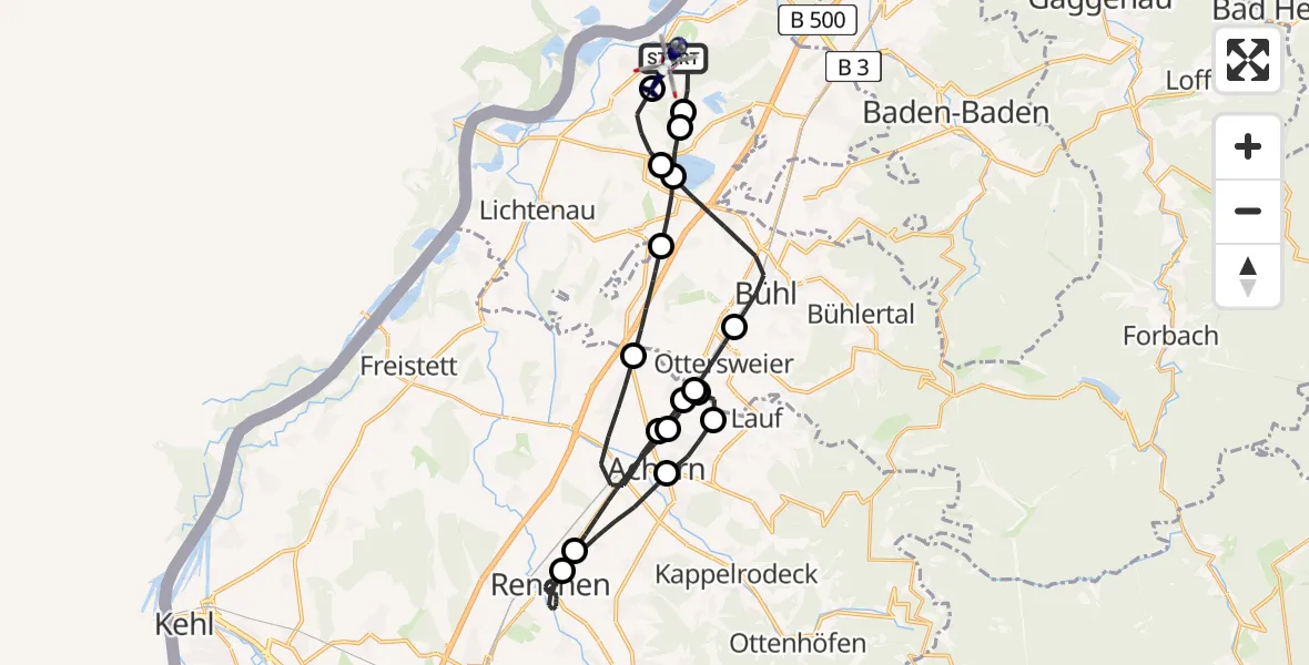 Flugroute Polizeihubschrauber Karlsruhe Baden-Baden Flughafen - Karlsruhe Baden-Baden Flughafen, 25 Mai 2026, 19:14